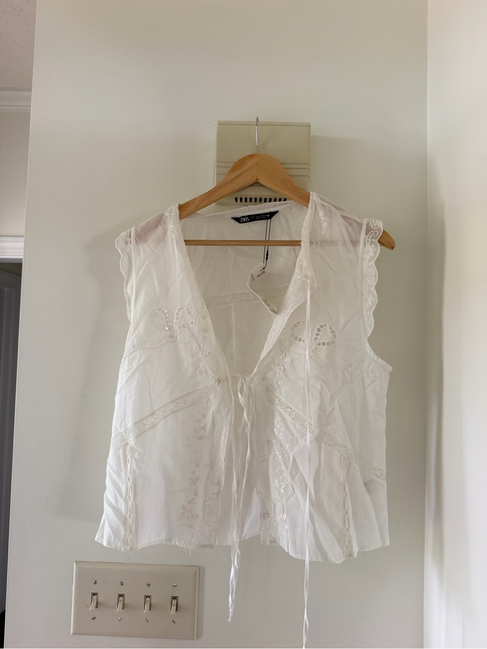 Zara White Eyelet Tie-Front Camisole
